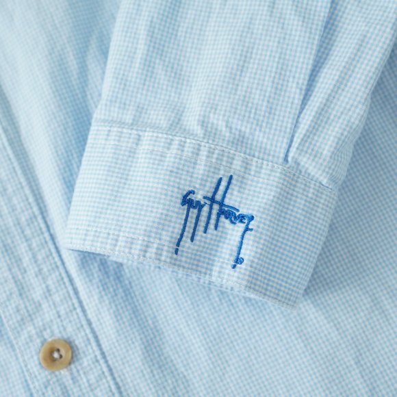 Guy Harvey Button Up Long Sleeve Shirt Gingham Marlin Fish Embroidered Men Sz M - Picture 8 of 14